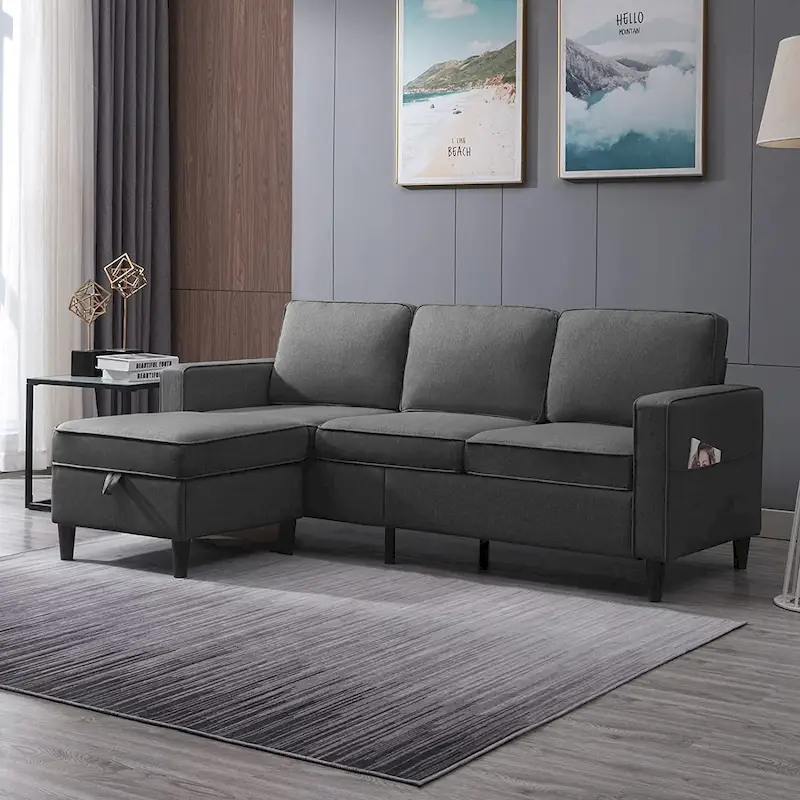 Mixoy 78inch Modern 3-Seat L Shaped Upholstered Sofa with Ottoman