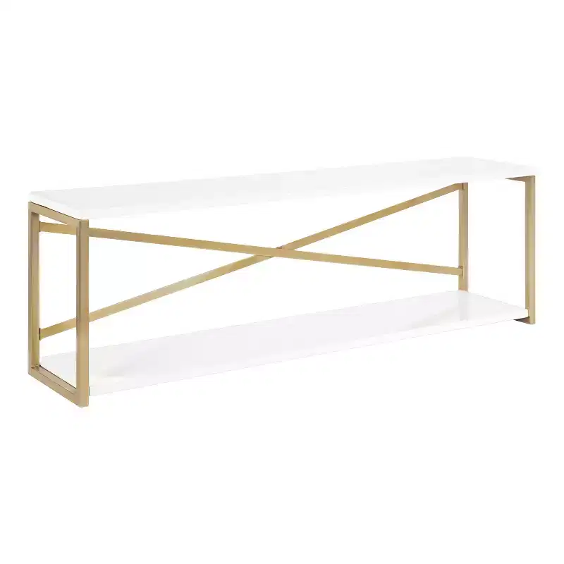 Kate & Laurel All Things Decor 36x12x8 Ascott 2-Tier Wall Shelf White - Modern Glam Decor, Keyhole Hangers