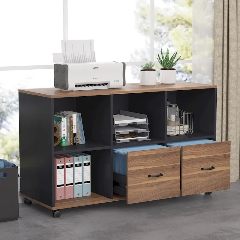 2-Drawer Mobile Filing Cabinet with Printer Stand, 43 inch Desktop