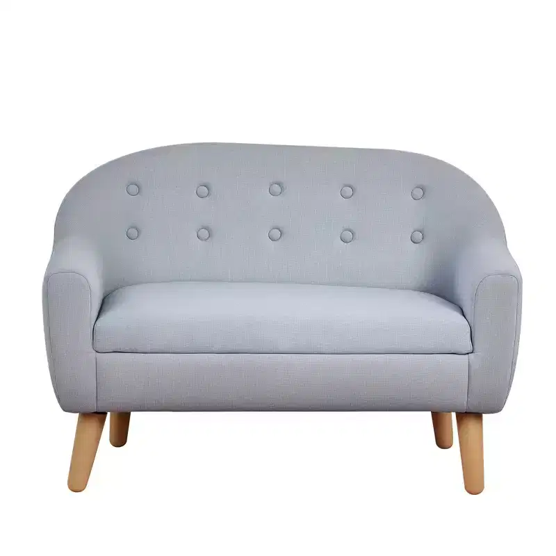 2-Seat Kids Sofa, Toddler Sofa Couch, Linen-Like Fabric & Wood Frame Sofa Chair for Ages 3-7, 11 High Seat