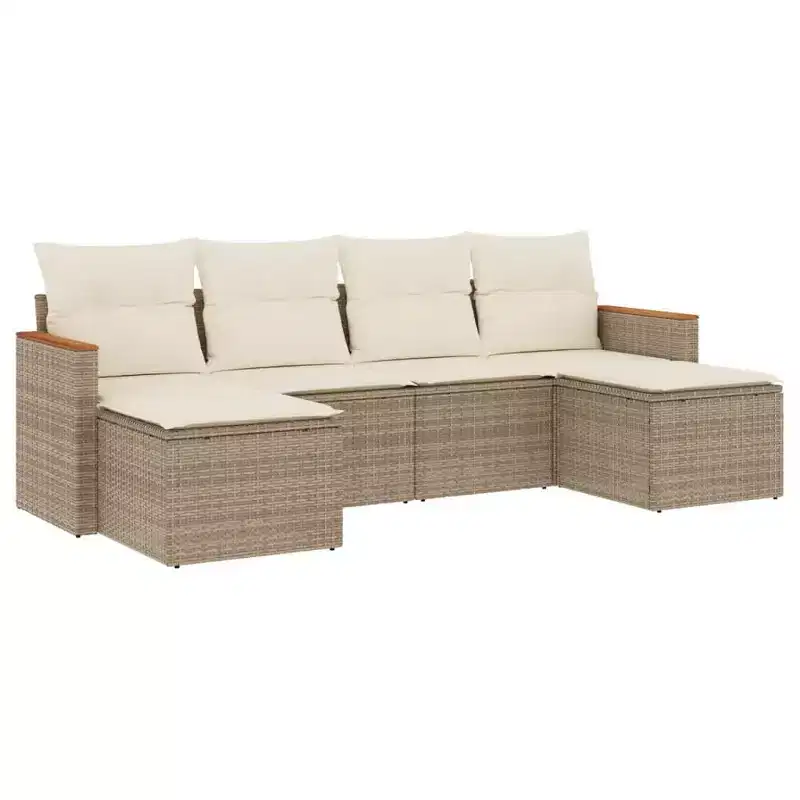 vidaXL 6 Piece Patio Sofa Set with Cushions Black Poly Rattan