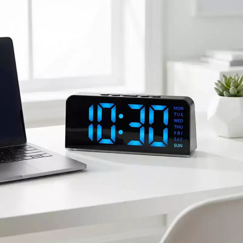 REGALWOVEN Dual Alarm Clock: Snooze, 3 Adjustable Brightness, Plug-in Use, Battery Time Memory, 6.3L x 1.6W x 2.6H