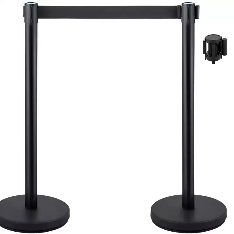 Crowd Control Stanchions 6-Pack with 3 Retractable Belts - Stainless Steel, Black