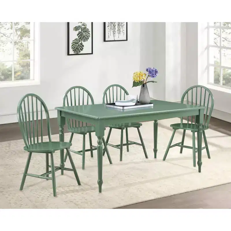 5pc Carolina Dining Set Equestrian Green - Boraam: Rectangle Table, 4 Wood Chairs, Farmhouse Style