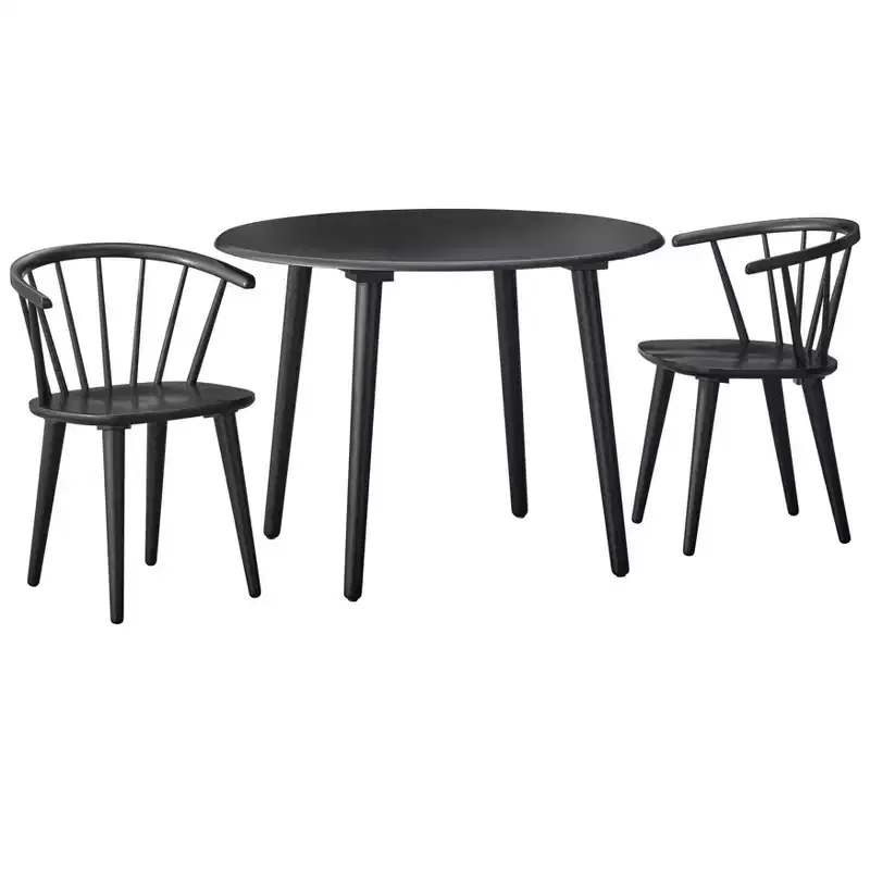 Buylateral 3pc 42" Florence Farmhouse Round Dining Set with Solid Wood Chairs Black