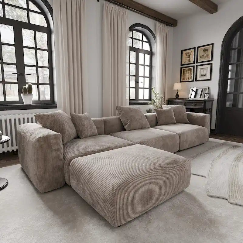 Modern Sectional Couch Sofa with 5 Pillows, Luxurious Modular Sectional Couch with Chaise Ottoman