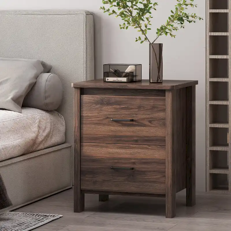 Contemporary 2-Drawer Nightstand with Wood-Look Finish