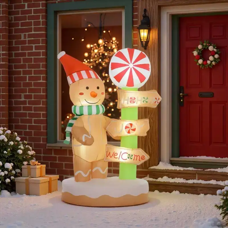 NAYSAYE 6FT Gingerbread Man Inflatable With Signpost Christmas Decoration Festive Holiday Yard Display for Home Garden, 45.3*27.6*71.7