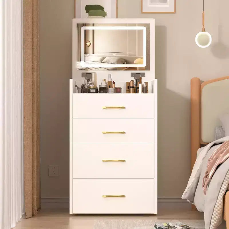 3-in-1 Flip Mirror Vanity Desk & Nightstand, Compact with Storage, Glass Top