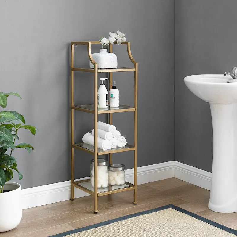 Short Etagere with Tempered Glass Shelves - 12.5 W x 12.5 D x 40 H