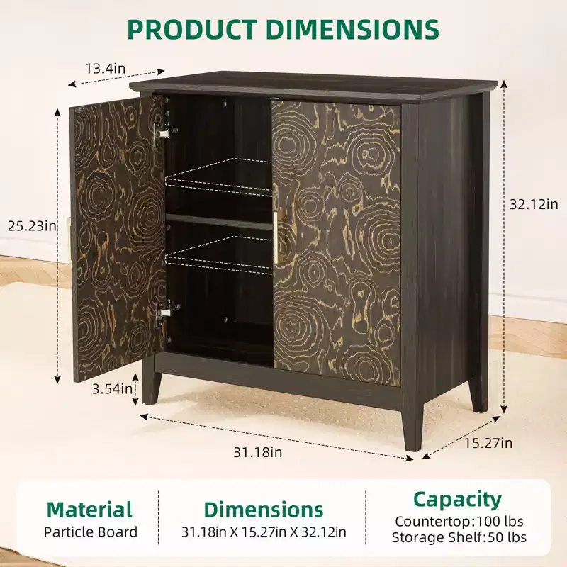 2 Doors Accent Cabinet Decorative Storage Cabinet for Living Room with Adjustable Shelf, Bedroom,