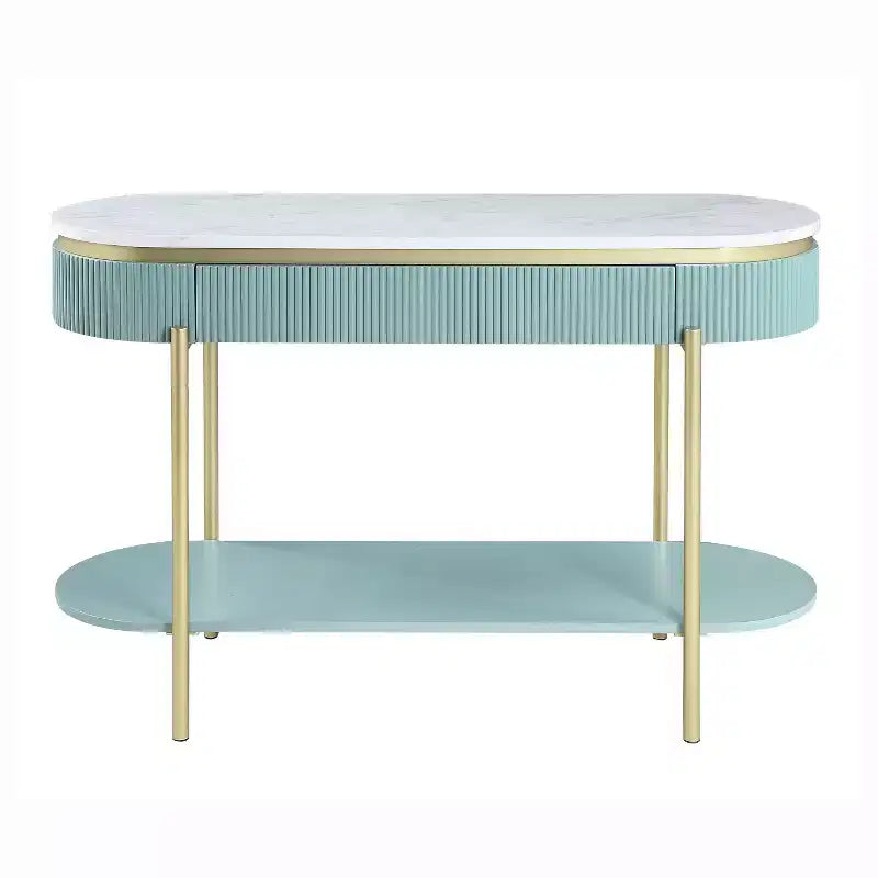 Faux Marble Sofa Table with Drawer, Gold Metal Frame, 48