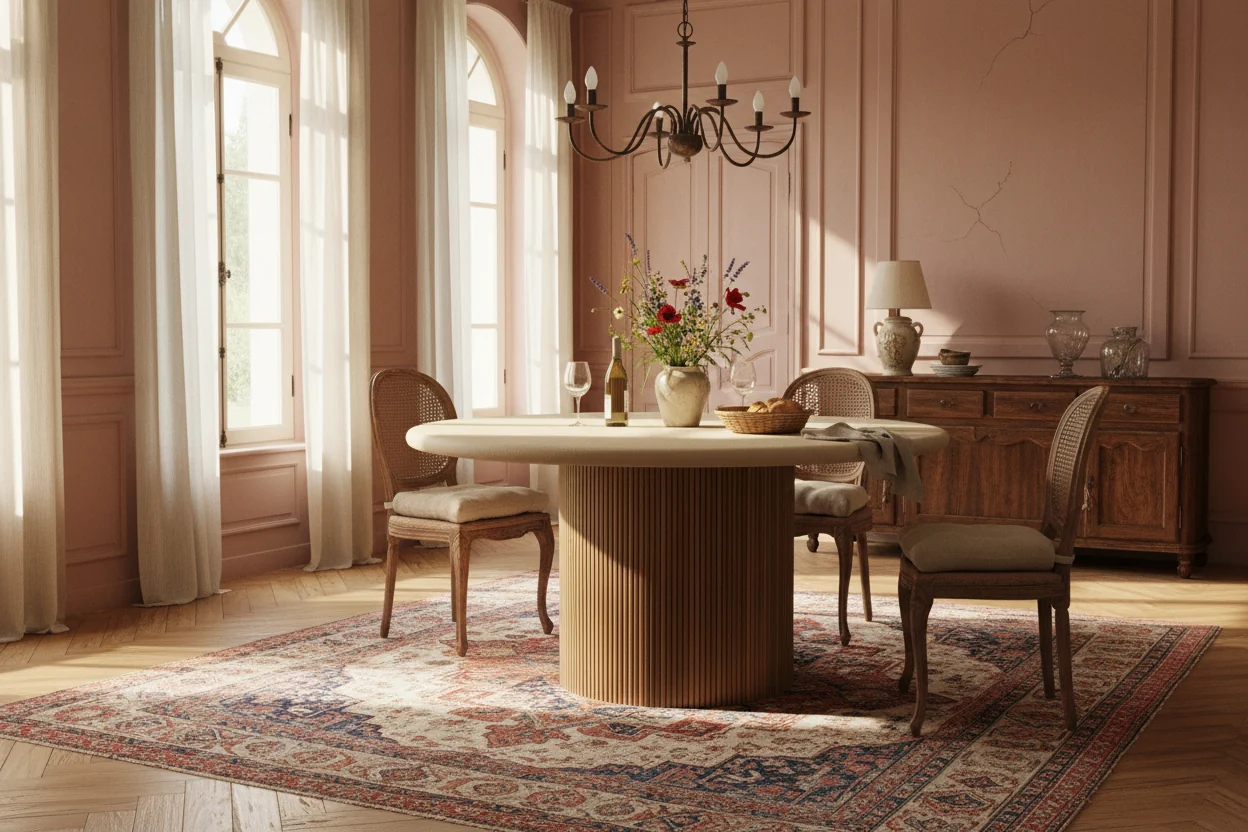 Outdoor Round Dining Table in Limestone