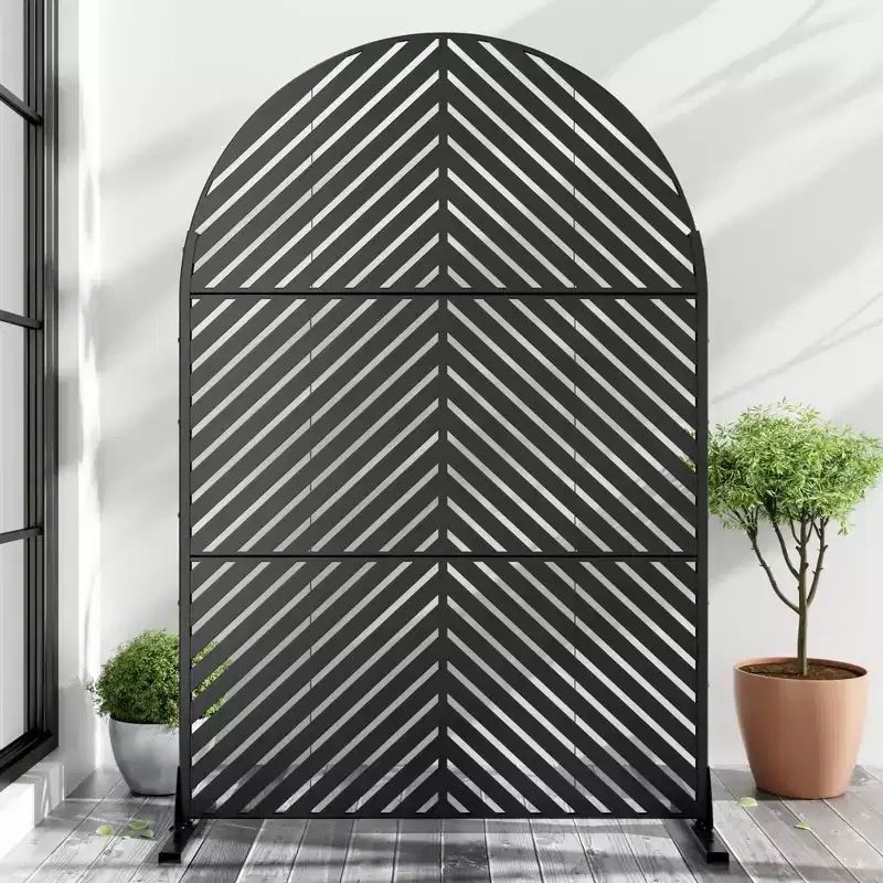 71.37x46.8inch parallel line black arched galvanized sheet screen, independent outdoor and indoor privacy screen