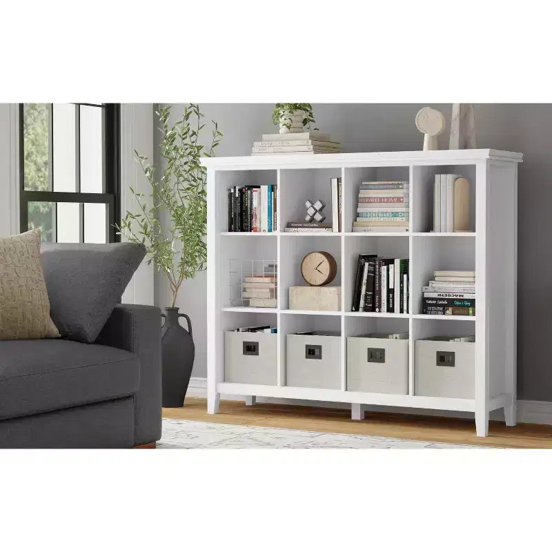 Stratford SOLID WOOD 48 inch x 57 inch Transitional 12 Cube Storage in White