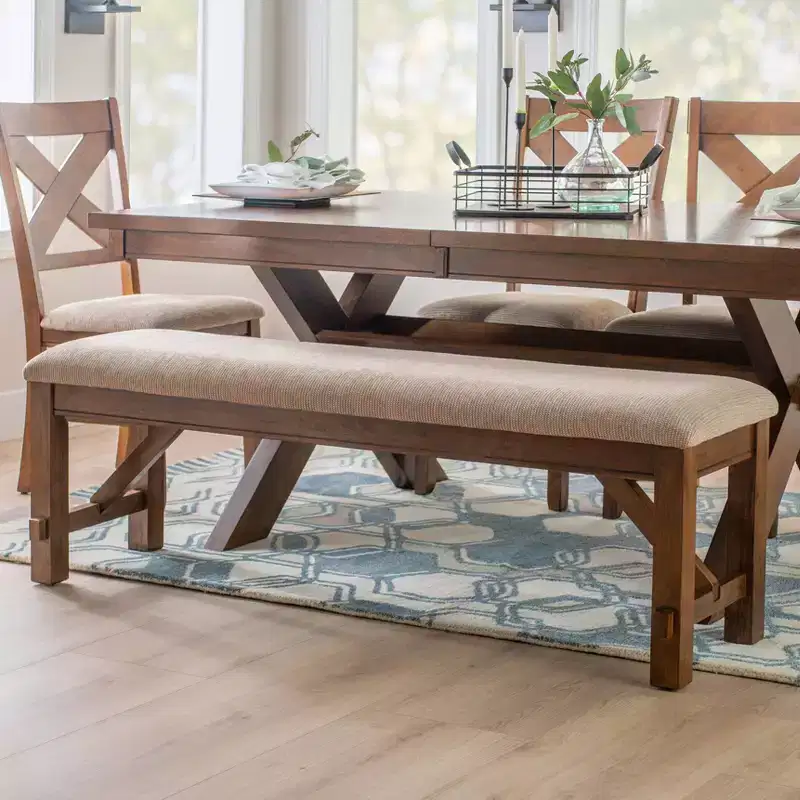60 Jackson Traditional Wood Upholstered Tan Seat Bench Dark Hazelnut Brown - Powell