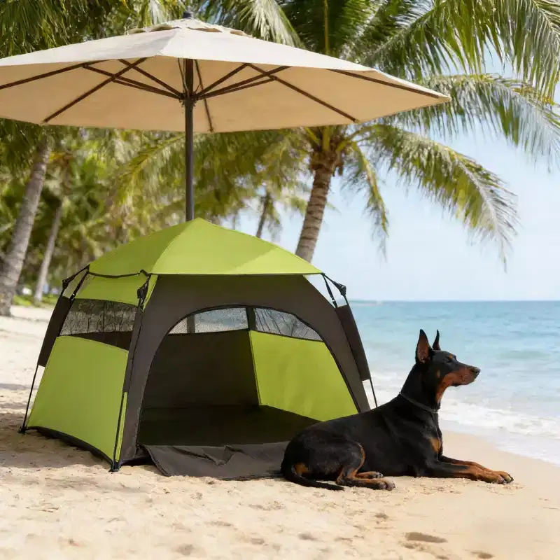 NAYSAYE Portable Pet Camping Tent Pop Up Dog Tent for Sun Protection Lightweight and Easy to Transport, Gray and Green, 47.3*47.3*41.8