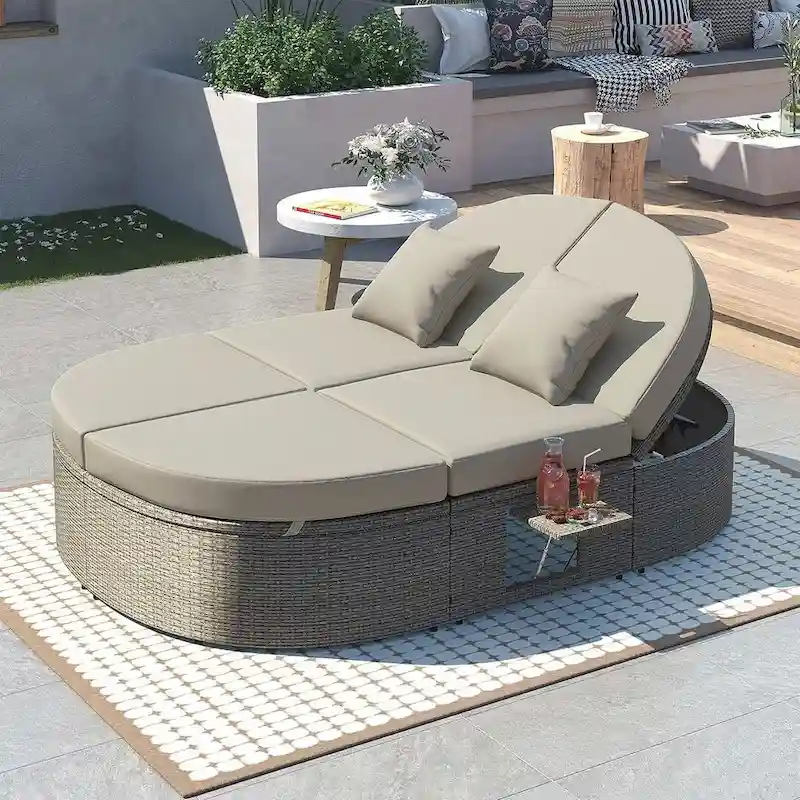 Daybed Dark Brown Wicker with Cushions and Pillows