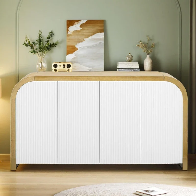 4-Door Cabinet with Wavy Door Panel and Adjustable Shelves