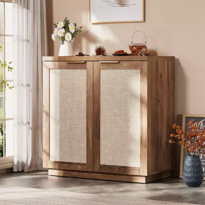 Hommpa 31 2-Door Rattan Buffet Sideboard Cabinet Multipurpose Dining Room Organizer