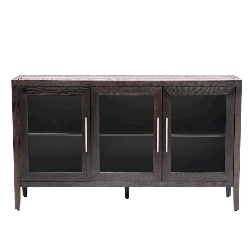 Floor Storage Cabinet with Tempered Glass Doors and Adjustable Shelves