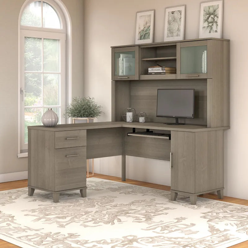 Bush Furniture Somerset 60W L Shaped Desk with Storage Hutch