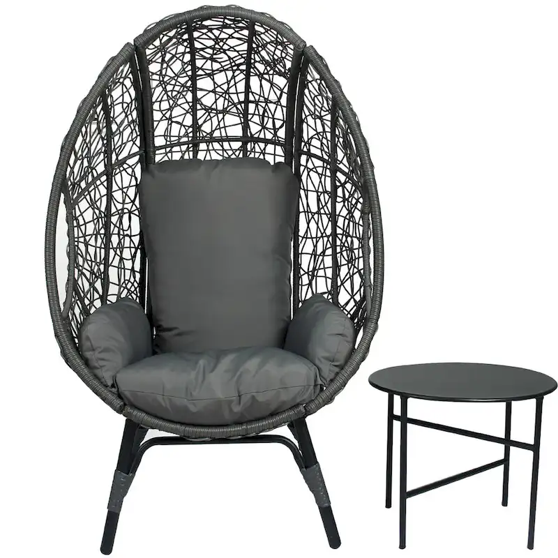 Patio PE Wicker Egg Chair with Cushion & Side Table
