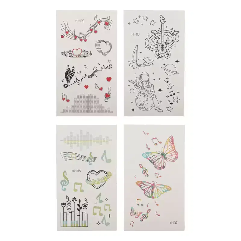 Unique Bargains Halloween Christmas Luminous Musical Note Pattern Fake Tattoos Fluorescent Blue 4 Pcs