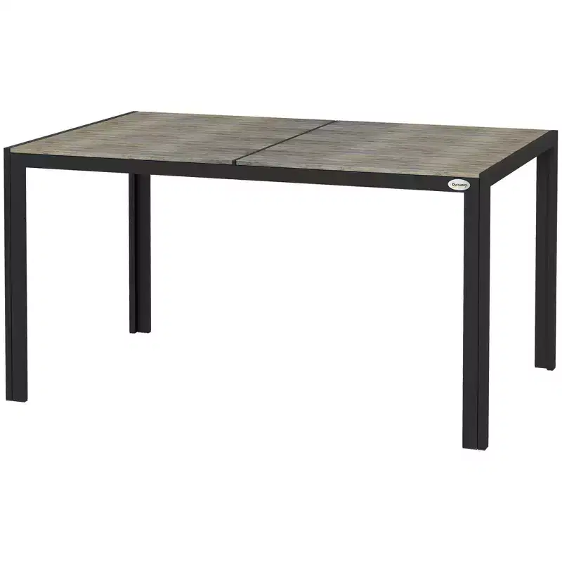 Patio Table for 6 with Aluminum Frame, Faux Wood Tabletop, Rectangular Outdoor Table for Backyard, Lawn, Balcony