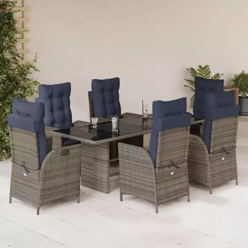 vidaXL Patio Dining Set with Cushions Outdoor Garden Seating Gray Poly Rattan