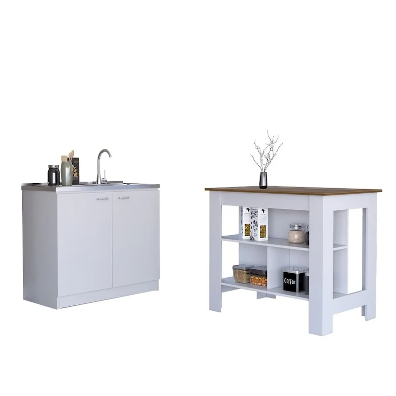 TUHOME Phoenix 2-Piece Kitchen Set with Kitchen Island and Utility Sink Cabinet - N/A