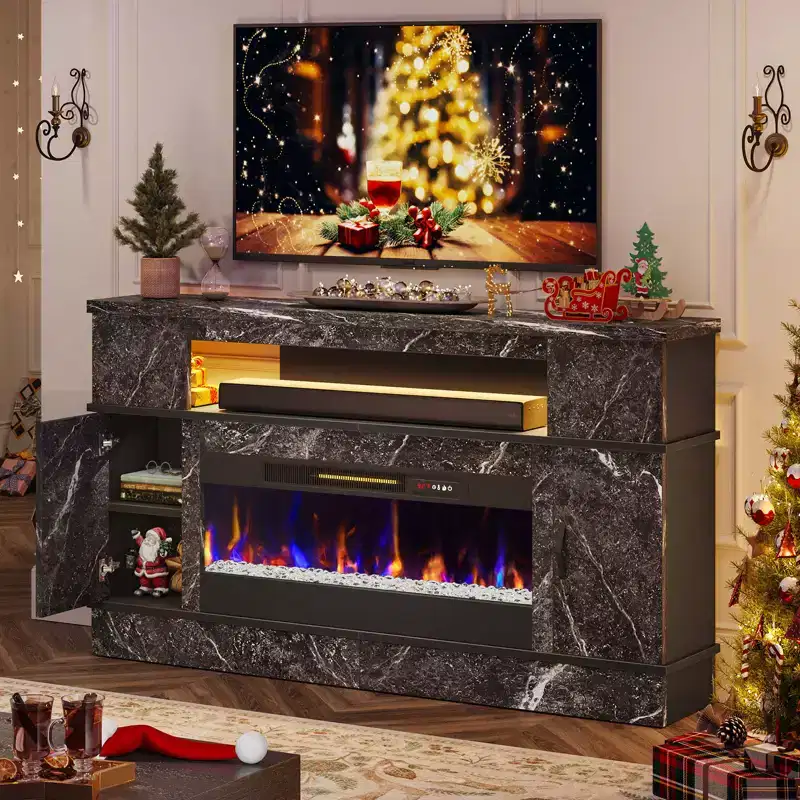 Bestier 63 Tall LED Fireplace TV Stand for TVs up to 70, Gaming Entertainment Center with 36 Fireplace for Living Room