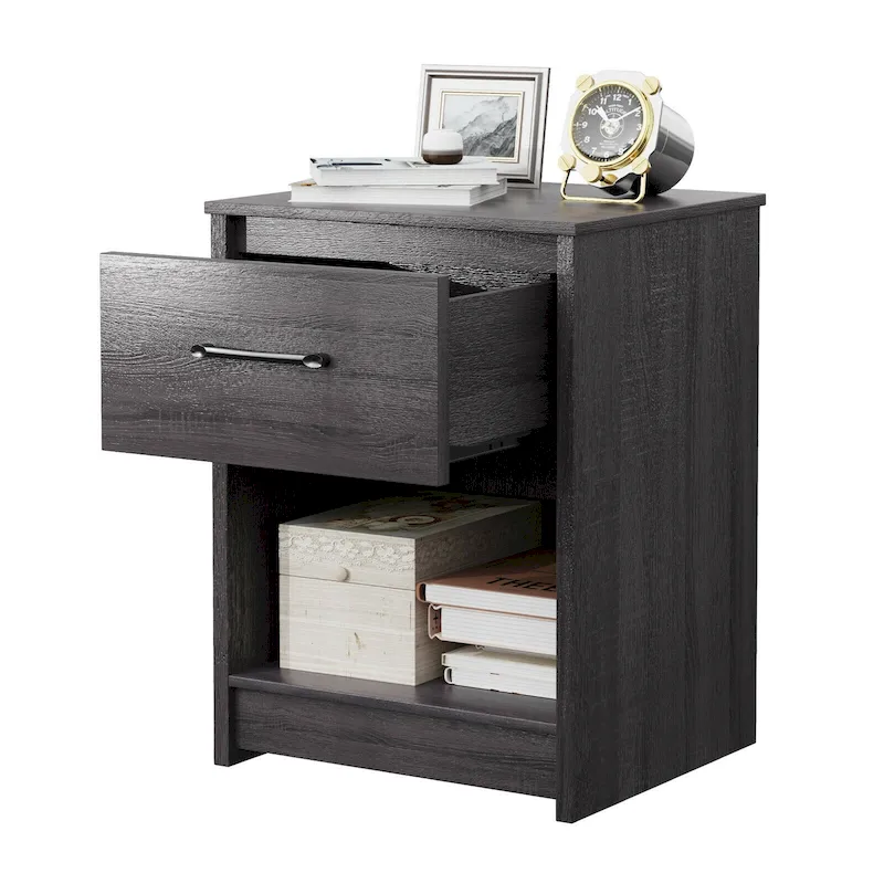 Nightstand with Drawer Storage Shelf Wooden End Side Table