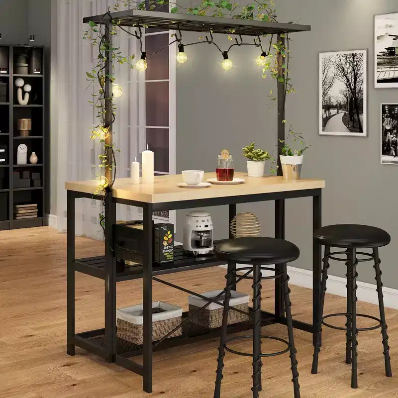 42-Inch Kitchen Island Table with 3-Tier Storage, 5 Hooks and Power Outlets