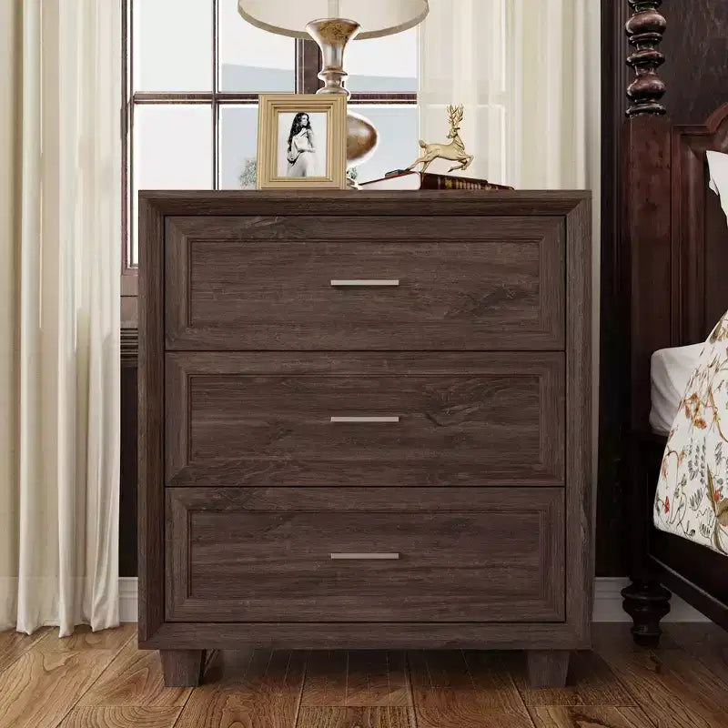 3-Drawer Nightstand with Vintage Wood Finish