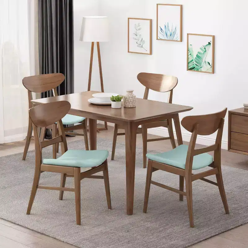 Set of 4 Idalia Mid-Century Modern Dining Chairs Mint/Walnut: Upholstered, Rubberwood Frame - Christopher Knight Home
