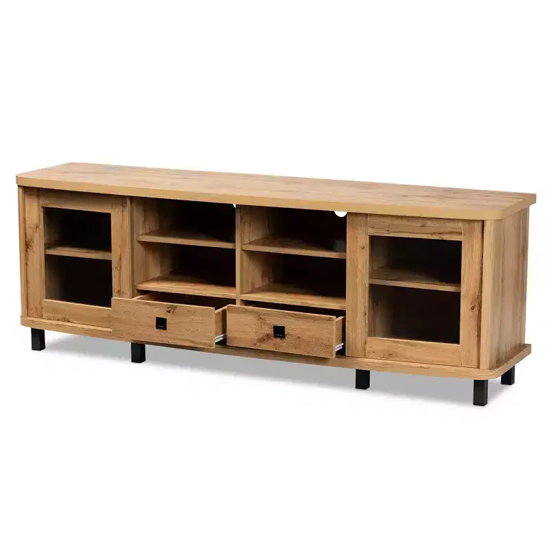 Walda Wood 2 Drawer TV Stand for TVs up to 65 Oak Brown/Black - Baxton Studio