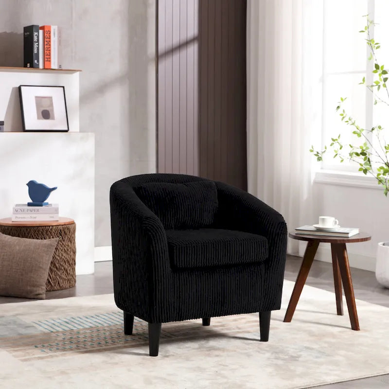 Modern 24.8 Upholstered Barrel Chair with Wood Legs and Pillows for Living Room