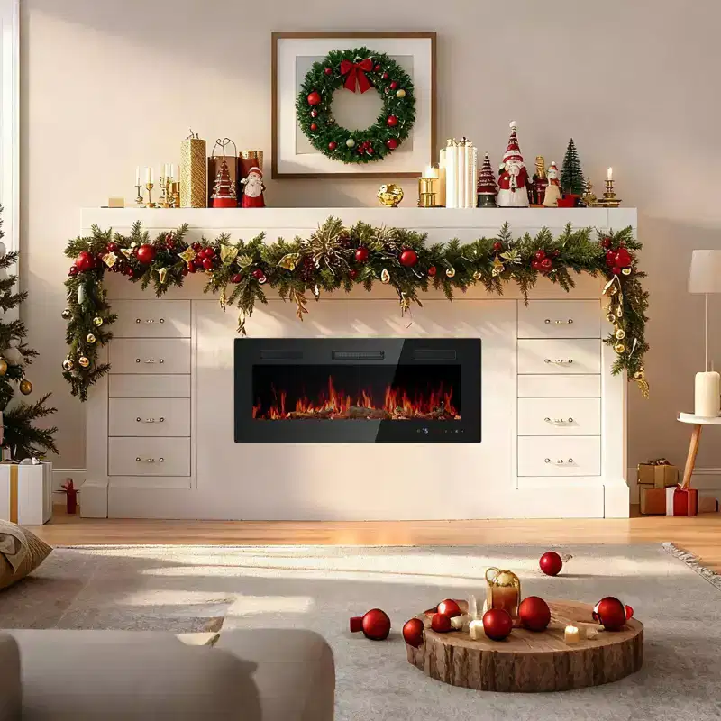 JIONJOY Electric Fireplace - Wall Mount/Recessed/Freestanding Heater with Touch Screen, 12H Timer, Black