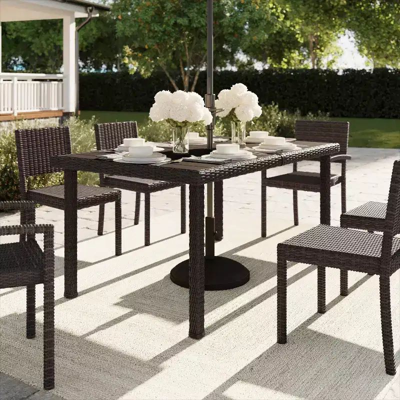 Martha Stewart Bedford 62 Indoor-Outdoor Patio Table with Engineered Wood Top in Rattan Wicker