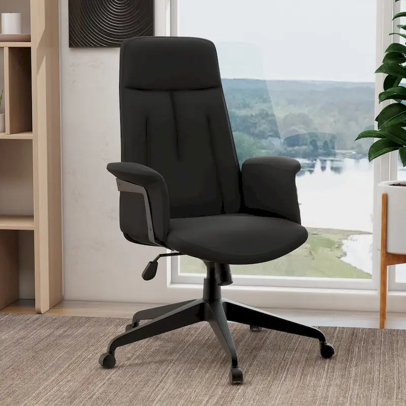 Leather Office Computer Chair Adjustable Height Swivel Desk Chair with Lumbar Support