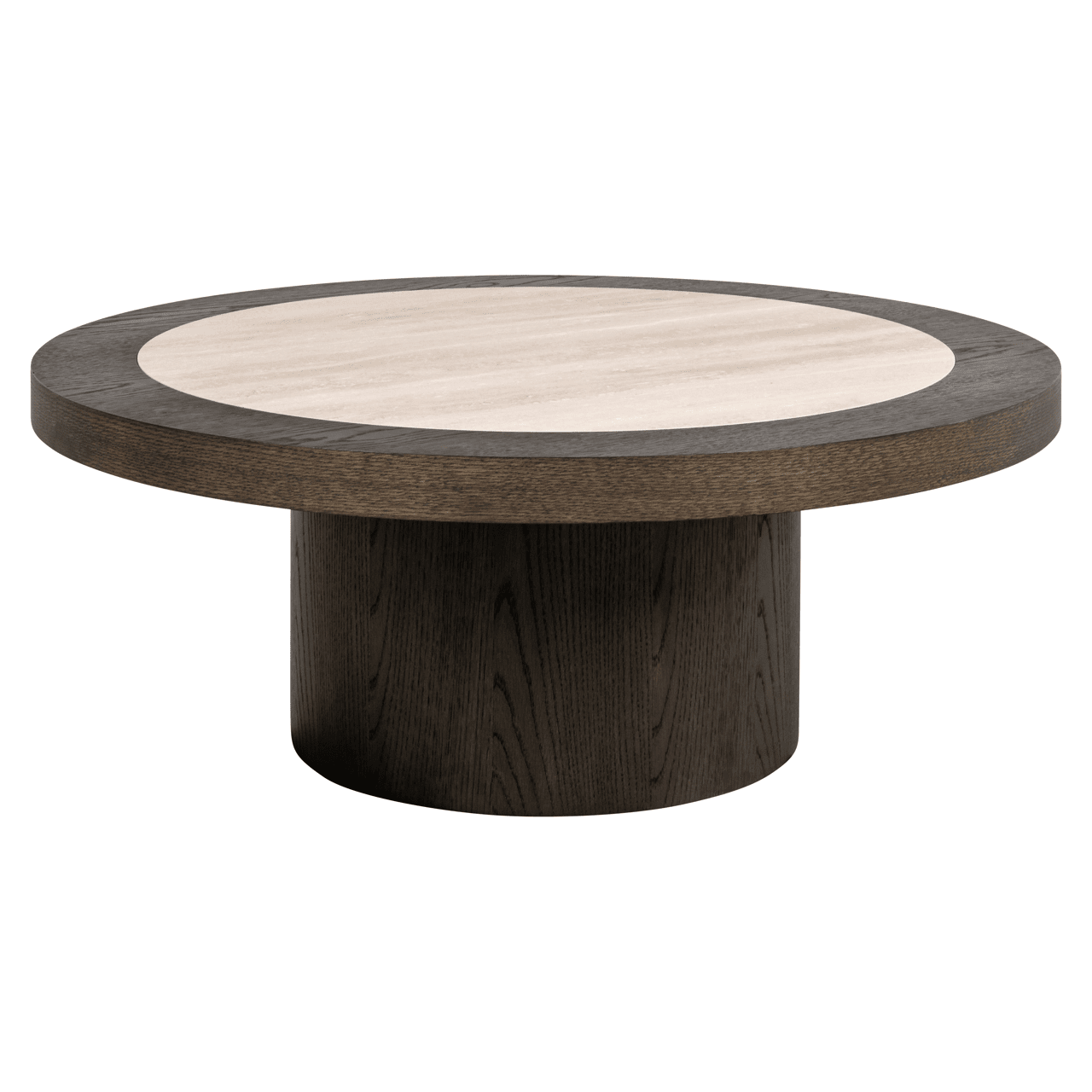 Deep Brown Wooden Coffee Table with Travertine Top