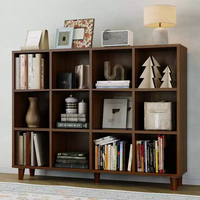 6-Cube Dark Tone Display Shelf, Freestanding Open Bookcase for Living Room and Home Office, Easy Assembly
