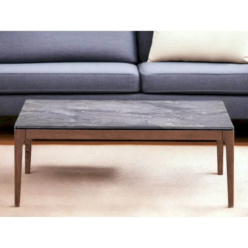 HomeRoots 47 Gray and Walnut Stone And Solid Wood Coffee Table - 47' X '18' X '28