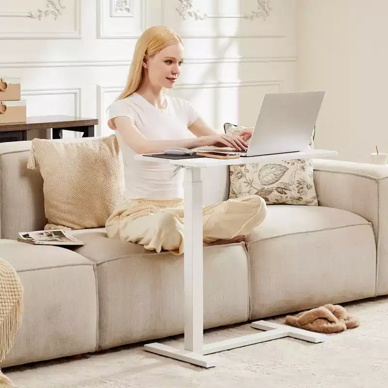 MAYEERTY Adjustable Overbed Table with Wheels, Tilting Rolling Laptop Desk for Bed Sofa Office