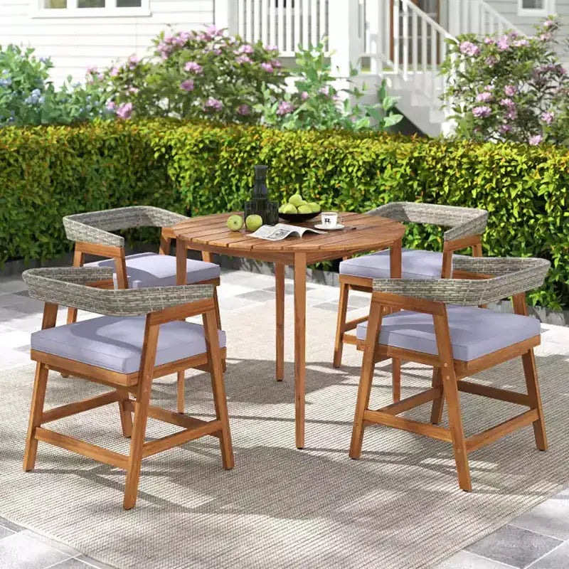 5 Pieces Patio Dining Set with Cushions and PE Rattan Backrest for Garden and Backyard