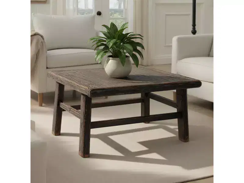 Storied Home Reclaimed Elm Wood Square Coffee Table, Black