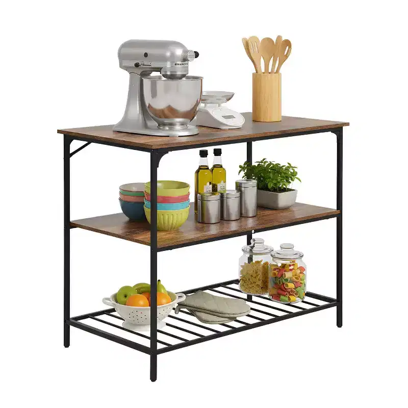 BestMassage 3-Tier Kitchen Cart 47in Width Kitchen Shelf for Microwave, Appliances, and Storage, Brown