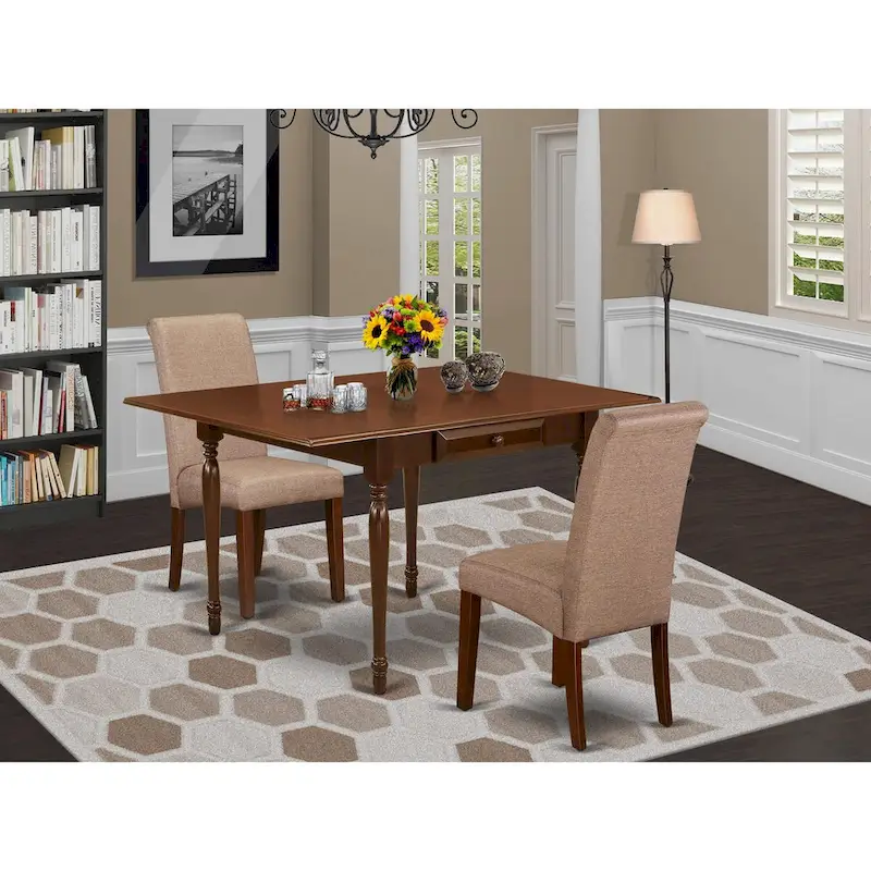 East West Furniture Dining Set Contains a Rectangle Dining Room Table with Dropleaf and Parson Chairs (Pieces Options)