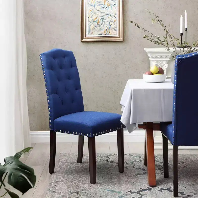 SONGMICS Dining Chairs, Set of 2 Dining Chairs with High Back, Solid Wood Legs, Upholstered Stools, 18.1 x 23.2 x 40.5 Inches, Royal Blue